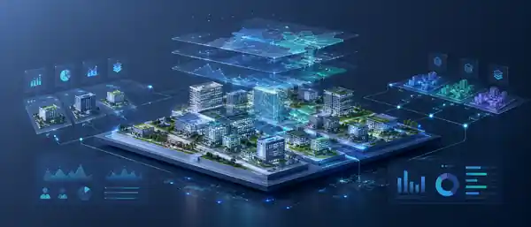 3D-Visualisierung eines Immobilienportfolios mit Gebäudebestand, Szenarien und Steuerungsdaten